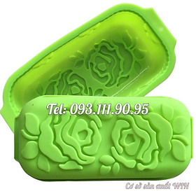 Mua Khuôn silicon làm đế bánh  rau câu  bánh mì hình chữ nhật hoa hồng đôi kèm lá - Loại 29 cm - Mã số 1109