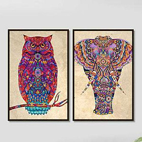Mua Bộ 2 Tranh Canvas Không Viền Treo Tường Họa Tiết Cú Mèo Và Voi W541 (Size