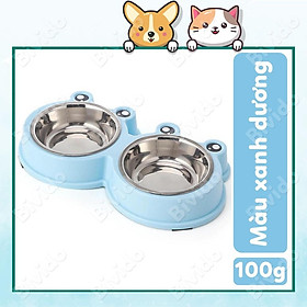 Bát ăn đôi cho chó mèo hình ếch bằng inox không gỉ đế nhựa 100g - Bivido Pet Shop
