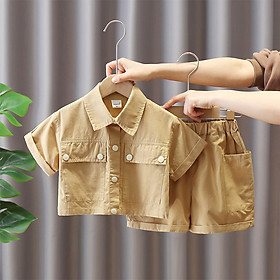 Quần áo bé trai Set quần áo bé trai chất vải bamboo thân thiện với làn da trẻ, mã T13 - Màu Nâu - 4 (26-32kg)