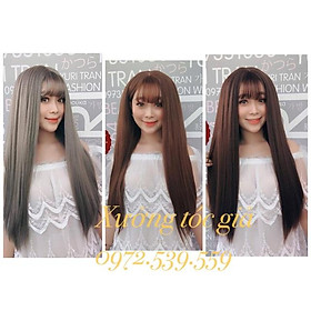 Tóc giả Nguyên đầu thẳng tặng lược chải chuyên dụng + lưới chùm