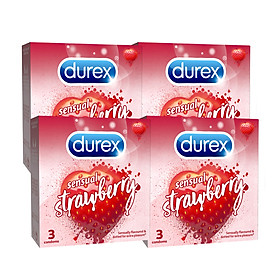 Bộ 4 Bao Cao Su Durex Sensual Strawberry - Hộp 3 Bao