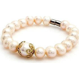 Lắc Tay Ngọc Trai Trắng Charm Hoa 8mm