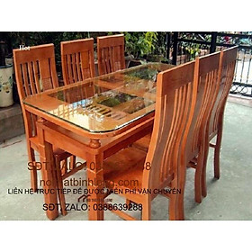 Mua bộ bàn ghế ăn 6 ghế bàn 2 tầng gỗ sồi nga