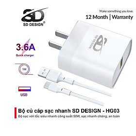 Bộ Củ Cáp Sạc Nhanh 50W SD DESIGN HG03 , Kiểm Soát Nhiệt Độ Thông Minh, Cung Cấp Dòng Điện Thích Ứng, An Toàn, Ổn Định