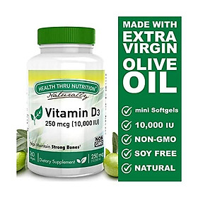 Vitamin D3 10,000 IU Non GMO 120 Mini Softgels (10000 iu cholecalciferol) Soy Free, USP Grade Natural Vitamin D