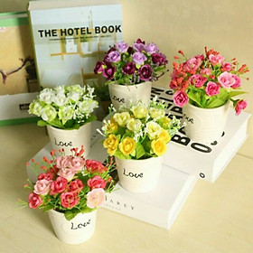 Mua Combo 2 chậu hoa giả mini kèm chậu chữ LOVE siêu xinh