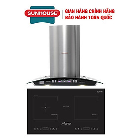 Combo Bếp đôi điện từ hồng ngoại Sunhouse MAMA MMB9100VN + Máy hút mùi kính cong Sunhouse SHB6626, Hàng chính hãng - Bảo hành tại nhà