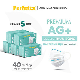 Khẩu Trang Y Tế Cao Cấp Chuẩn Nhật Bản Perfetta Premium AG+, 2 Thanh Nẹp Thông Thoáng (40 cái/hộp)