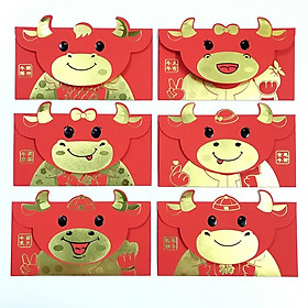 ( Mẫu 1) Set 6 bao lì xì con trâu 3D cute nhũ vàng 2021, dùng để đựng thiệp chúc, tiền lì xì, mừng tuổi dễ thương và ý nghĩa - TMT Collection.com - SP005089