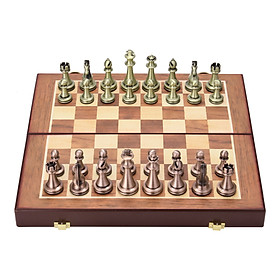 Chess Metal Chess Metal Chess Pieces Wooden Folding Chessboard Alloy Board Game Chessboard Gift