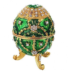 2X Green Enamel Faberge Easter Egg Jewelry Box Wedding Ring Storage Container