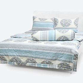 Bộ Drap Mền Cotton Thắng Lợi Chần Gòn - trống đồng xám