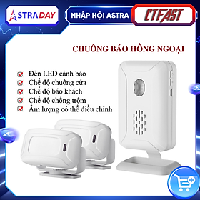 Chuông Báo Khách Cửa Hàng, Báo Động Chống Trộm Cảm Biến Chuyển Động Hồng Ngoại Không Dây CTFAST 02 - Lời Chào Báo Khách Ghé Thăm, Dọa Trộm Xâm Nhập - 1 chuông 2 mắt Model 2022