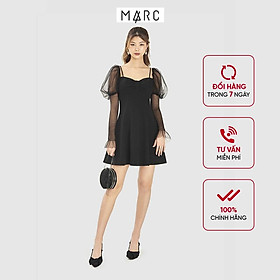 Đầm nữ MARC FASHION mini nơ ngực tay lưới smocking