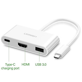 Ugreen UG30377US163TK Bộ chuyển đổi TYPE C sang USB 3.0 + HDMI + hỗ trợ nguồn TYPE C - HÀNG CHÍNH HÃNG