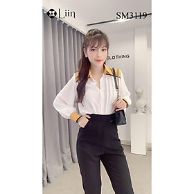 Áo sơ mi nữ màu Trắng Cổ Vàng phối viền bèo xinh xắn LINBI SM3119