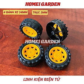 4 bánh xe nhựa mini đường kính 34mm kèm 2 trục dài 100mm DIY mô hình - HM0124