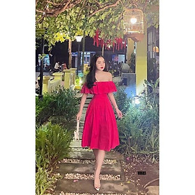 Đầm nữ trễ vai dáng xòe xếp ly, 3 màu sắc sang chảnh, xinh xắn