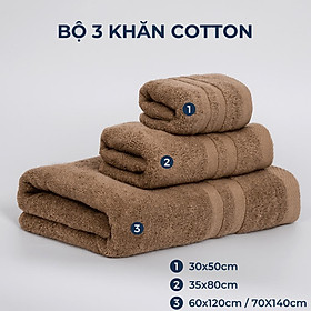 Mua Bộ 3 khăn tắm mặt gội với sợi bông cotton dày thấm hút tốt  không đổ lông  không ra màu