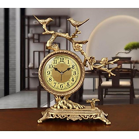 Mua Đồng hồ để bàn tân cổ điển DH52 đồng thau họa tiết đôi chim uyên ương đậu trên cành mai vàng