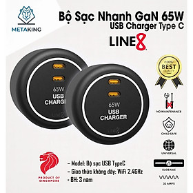 Ổ Cắm Điện Line8 Tích Hợp Bộ Sạc Nhanh GaN 65W-USB Charger Type C - Chính hãng