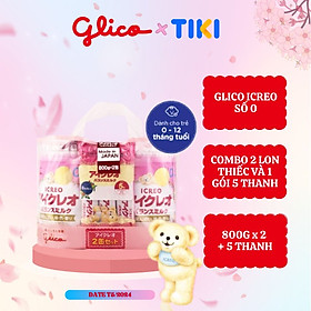 Combo 2 Lon Sữa Glico Icreo Balance Milk (Icreo Số 0) Dinh Dưỡng Cho Bé Từ 0 Đến 12 Tháng (800g/lon) Kèm 5 Thanh Sữa