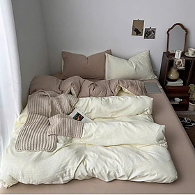 Bộ vỏ chăn ga gối cotton tici notag Lidaco cotton đũi trơn dày decor phòng ngủ vintage đủ mọi cỡ nệm