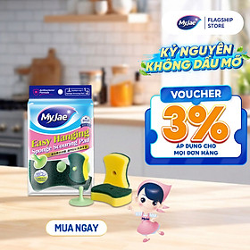 Miếng Bọt Biển Rửa Chén MyJae 2 Mặt, Mút Xốp Rửa Bát Đa Năng Kèm Miếng Nhựa Hít Kê 11.3cm x 7.8cm x 2.7cm (2 Miếng/Gói)