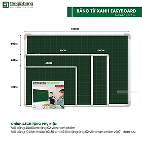 Bảng Từ Xanh Easyboard Tân Hà - KT 40x60cm, 60x80cm, 60x100cm, 80x120cm - Bảng Xanh Viết Phấn - Tặng Phụ Kiện