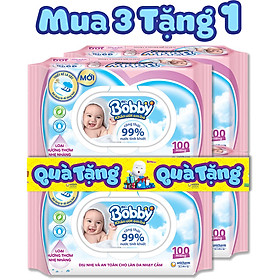 Combo Tiết Kiệm 3 Gói Khăn Ướt Bobby Care Hương Dịu Nhẹ 100 Tờ Gói