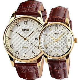 Đồng hồ cặp đôi dây da skmei 9058 - dha278