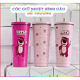 Mua Ly Giữ Nhiệt Inox Hình Gấu Dâu 750Ml Kèm Ống Hút Inox 21.5X10Cm