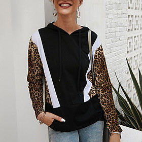 Fashion Women's Fashion Casual All-match Autumn Winter Warm Leopard Pattern Stitching Hooded Sweatershirt Hoody