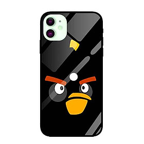 Ốp lưng kính cường lực cho iPhone 11 Nền Chim Angry Đen - Hàng Chính Hãng