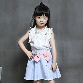 2Pcs Kids Clothes for Girls The Bow Skirt and Lace Top Summer Suit Korean Style Children's Clothing Sets Baby Toddler Set