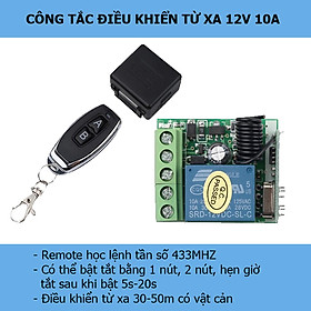 Công tắc điều khiển từ xa 12V DC 10A- mạch công tắc điều khiển từ xa dùng điện 1 chiều 12V DC