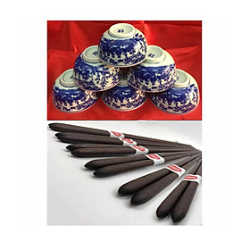 Mua Bộ 6 bát cơm & 6 đôi đũa gỗ trắc đũa đẹp đũa sạch(bát trúc lâm thất hiền)