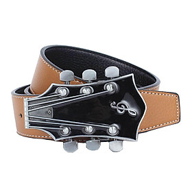 Western Cowboy Leather Strap Belt American Country Music Guitar Buckle Brown