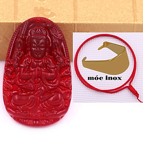 Mặt dây chuyền Phật Thiên thủ thiên nhãn pha lê đỏ 3 cm kèm vòng cổ dây dù đỏ + móc inox vàng, Phật bản mệnh, mặt dây chuyền phong thủy