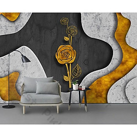 Bức tường hoa hồng vàng mang phong cách Châu Âu tối giản, Tranh dán tường 3d hiện đại (tích hợp sẵn keo) MS833968