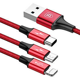 Dây sạc 3 in 1 cho điện thoại iPhone/Samsung/Xiaomi/Oppo hỗ trợ sạc nhanh 3.0A, 120 cm - Baseus Rapid Series LV.145 - Hàng Chính Hãng