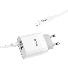 Bộ sạc PD20W Hoco C80A cổng Usb và Type-C kèm dây sạc Type-C to iPhone - Hàng chính hãng