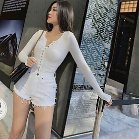 Quần Short Jean Trắng-Đen Co Dãn Lưng Cao