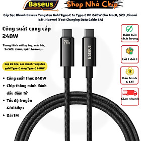 Mua Cáp Sạc Nhanh Baseus Tungsten Gold Type-C to Type-C PD 240W Cho MacBook Samsung S23 Xiaomi iPad Huawei (Fast Charging Data Cable 5A)-Hàng chính hãng
