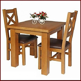 Bộ bàn ghế phòng ăn gỗ sồi Tundo màu vàng tự nhiên 90cm kèm 2 ghế nệm lưng X