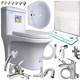 Mua Trọn Bộ Thiết Bị Vệ Sinh Nhà Tắm GRMT04 10 Món: Bồn cầu 2 nhấn  Lavabo  Sen Vòi  Gương Kệ  phụ kiện lắp đặt