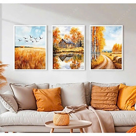 (HCM) Tranh treo tường cảnh mùa thu 2 trang trí phòng khách, trang trí quán kèm đinh treo