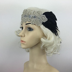 Vintage Crystal Rhinestone Black Feather Headband 1920s Women Headpieces