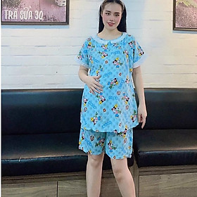 Bộ đồ Bầu Lửng Chất Đũi Hoa mềm mát màu sắc tươi trẻ mặc ở nhà và sau sinh